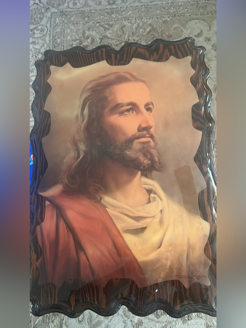 Wood Portrait of Jesus in Warm Tones 16x20 1959 on w/Acrylic Surface